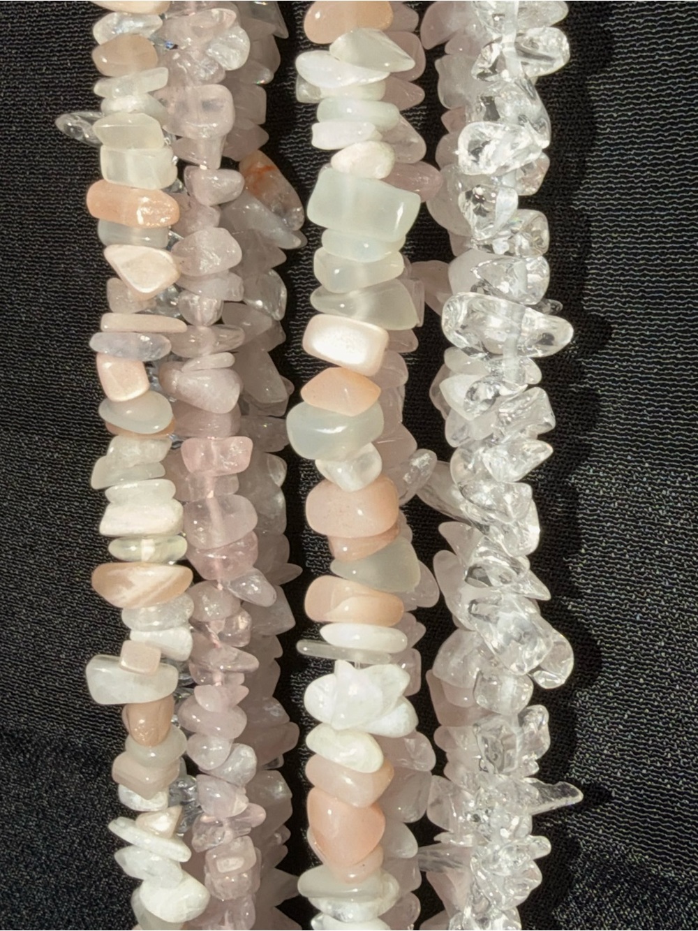 FOUR Necklaces Clear Quartz Rose Quartz Multi-colored Moonstones Estate Jewelry